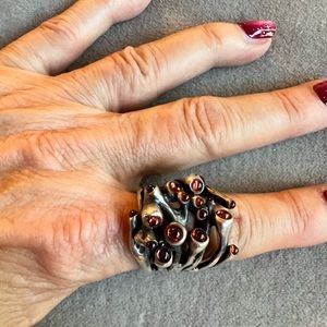 Garnet and Sterling Silver Ring